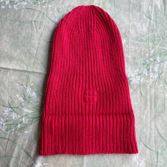 Acne Studios Red Embroidered Knit Beanie main image 7